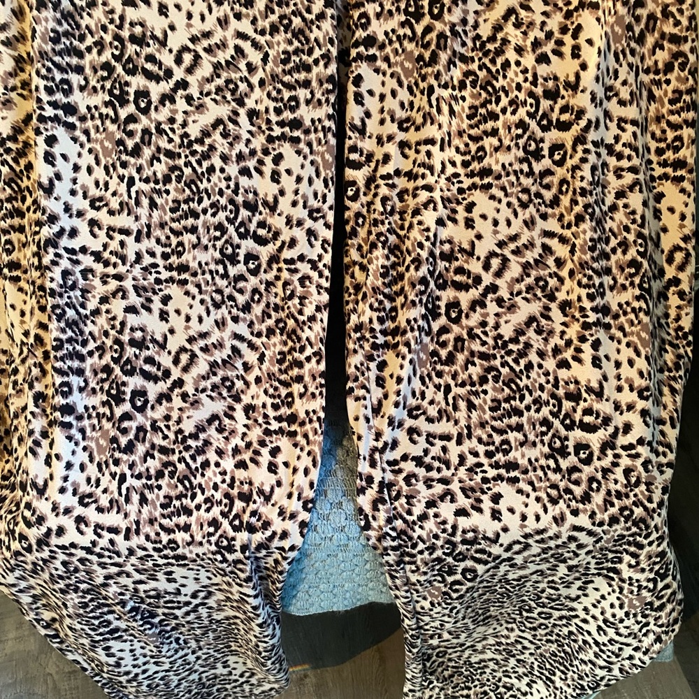 2X Leopard Print Satin Pajama Set - Beige/Black